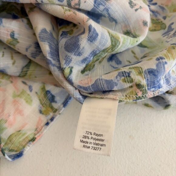 LC Lauren Conrad Blouse Women's Medium Floral Round Neck Sheer Short Sleeve - Picture 7 of 8